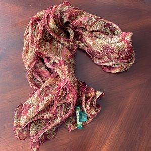 Lauren Ralph Lauren Red Multi Eliza Paisley Sheer Silk Blend Metallic Stripe